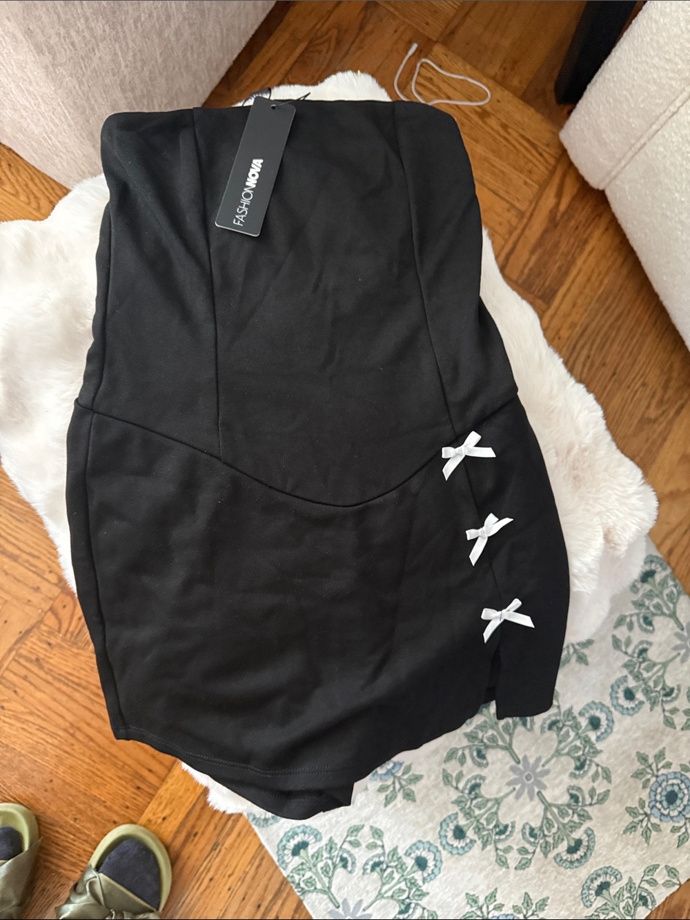 Fashion Nova Black Skort with White Bow Accents